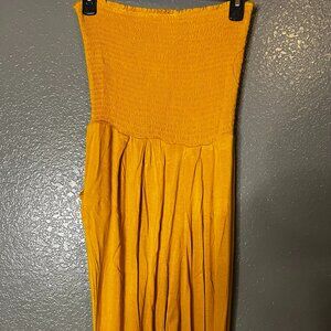 Heart Hips Mustard Smocked Strapless Jumpsuit Womens L Boho